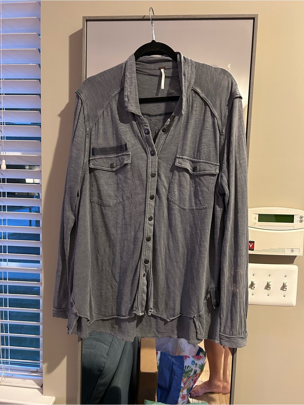 Free People Washed Slate Blue Button-Front Women’s Top Size XS - Picture 2 of 8